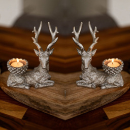 Marco Paul Resin Deer Tealight Holder 2 Pack - Size: 13 x 8.5 x 5cm - Silver - Wilko - thumbnail 3