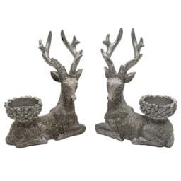 Marco Paul Resin Deer Tealight Holder 2 Pack - Size: 13 x 8.5 x 5cm - Silver - Wilko - thumbnail 1