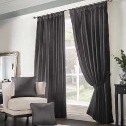 Alan Symonds Madison Charcoal Taped Top Curtains 229 x 229cm - Size: W 229 x D 229cm - Grey - Wilko