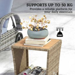 Outsunny Single Shelf Khaki Rattan Side Table - Size: 43 x 45 x 45cm - Wilko - thumbnail 7