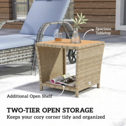 Outsunny Single Shelf Khaki Rattan Side Table - Size: 43 x 45 x 45cm - Wilko - thumbnail 5