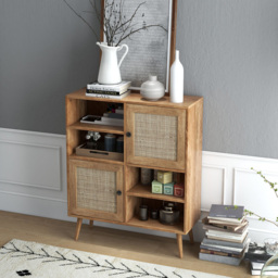 Costway 2 Door 4 Shelf Brown Rattan Cabinet - Size: 106 x 46 x 17cm - Wilko - thumbnail 4