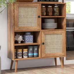 Costway 2 Door 4 Shelf Brown Rattan Cabinet - Size: 106 x 46 x 17cm - Wilko - thumbnail 1