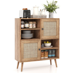 Costway 2 Door 4 Shelf Brown Rattan Cabinet - Size: 106 x 46 x 17cm - Wilko - thumbnail 3