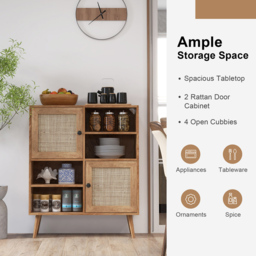 Costway 2 Door 4 Shelf Brown Rattan Cabinet - Size: 106 x 46 x 17cm - Wilko - thumbnail 6