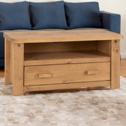 Seconique Tortilla Single Drawer Distressed Waxed Pine TV Unit - Size: 44 x 107 x 52cm - Brown - Wilko - thumbnail 1