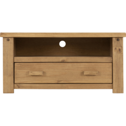Seconique Tortilla Single Drawer Distressed Waxed Pine TV Unit - Size: 44 x 107 x 52cm - Brown - Wilko - thumbnail 4