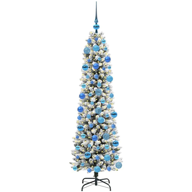 vidaXL Pre-Lit Warm White LED and Blue Baubles White Artificial Christmas Tree with Stand 5.9ft - Wilko - image 1