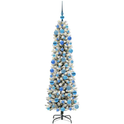 vidaXL Pre-Lit Warm White LED and Blue Baubles White Artificial Christmas Tree with Stand 5.9ft - Wilko