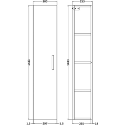 nuie Athena Single Door Hacienda Black Wall Hung Tall Shelving Unit - Size: 143.3 x 30 x 23.5cm - Wilko - thumbnail 3