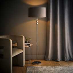 ValueLights Marissa Reni Grey Velvet Shade and Chrome Ball LED Floor Lamp - Size: 145 x 45 x 45cm - Silver - Wilko - thumbnail 7