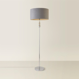 ValueLights Marissa Reni Grey Velvet Shade and Chrome Ball LED Floor Lamp - Size: 145 x 45 x 45cm - Silver - Wilko - thumbnail 6
