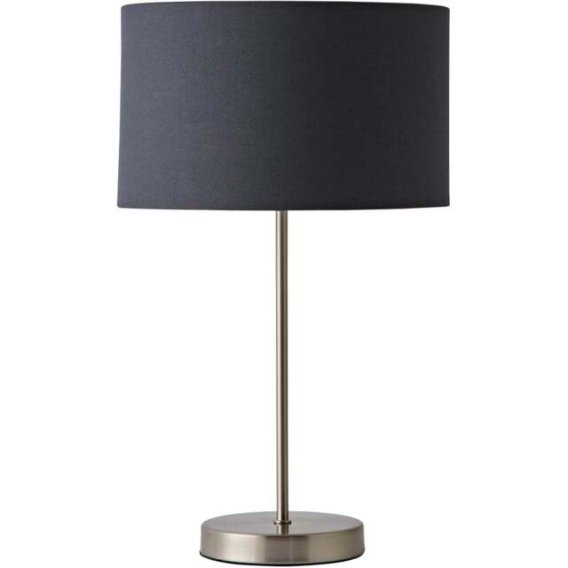 ValueLights Charlie Metallic and Charcoal Shade Brushed Chrome Table Lamp and Bulb - Size: 43 x 25 x 25cm - Silver - Wilko - image 1
