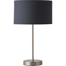 ValueLights Charlie Metallic and Charcoal Shade Brushed Chrome Table Lamp and Bulb - Size: 43 x 25 x 25cm - Silver - Wilko