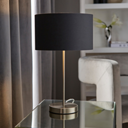 ValueLights Charlie Metallic and Charcoal Shade Brushed Chrome Table Lamp and Bulb - Size: 43 x 25 x 25cm - Silver - Wilko - thumbnail 3
