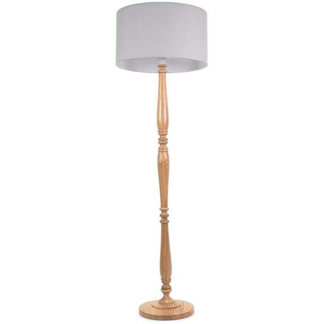 ValueLights Victoria Grey Fabric Drum Shade Light Wood Traditional Stem LED Floor Lamp - Size: 157 x 45 x 45cm - Cream - Wilko - image 1