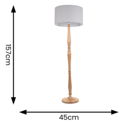 ValueLights Victoria Grey Fabric Drum Shade Light Wood Traditional Stem LED Floor Lamp - Size: 157 x 45 x 45cm - Cream - Wilko - thumbnail 6
