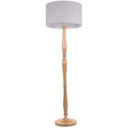 ValueLights Victoria Grey Fabric Drum Shade Light Wood Traditional Stem LED Floor Lamp - Size: 157 x 45 x 45cm - Cream - Wilko