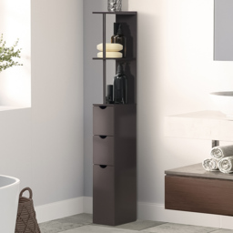 HOMCOM 3 Drawer and 2 Shelf Brown Tall Bathroom Storage Cabinet - Size: 136.5 cm x 33.0 cm x 15.0 cmcm - Wilko