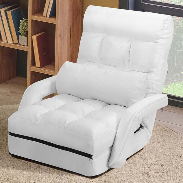 Costway White Adjustable Folding Floor Lazy Chair with Pillow - Wilko - image 1