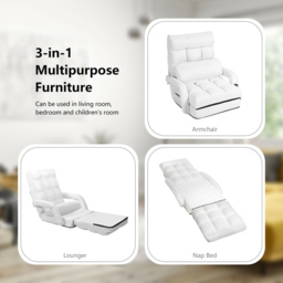 Costway White Adjustable Folding Floor Lazy Chair with Pillow - Wilko - thumbnail 6