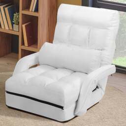 Costway White Adjustable Folding Floor Lazy Chair with Pillow - Wilko - thumbnail 1