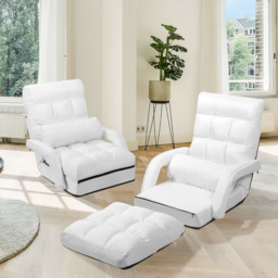 Costway White Adjustable Folding Floor Lazy Chair with Pillow - Wilko - thumbnail 4