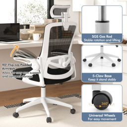 Costway White Ergonomic Office Chair with Lumbar Support - Size: 65 x 64 x 30cm - Wilko - thumbnail 5