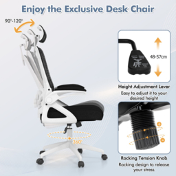Costway White Ergonomic Office Chair with Lumbar Support - Size: 65 x 64 x 30cm - Wilko - thumbnail 7