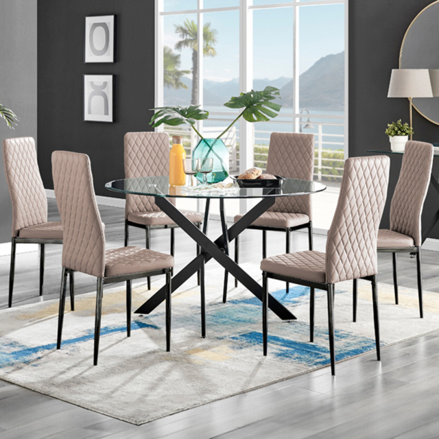 Furniturebox Arona Valera 6 Seater Round Dining Set Black and Cappuccino - Brown - Wilko - image 1