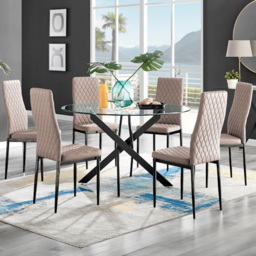 Furniturebox Arona Valera 6 Seater Round Dining Set Black and Cappuccino - Brown - Wilko - thumbnail 1