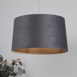Lighting Collection Posner Dark Grey Velvet Tapered Drum Lamp Shade 40cm - Size: 24 x 41 x 41cm - Charcoal Grey - Wilko - thumbnail 3