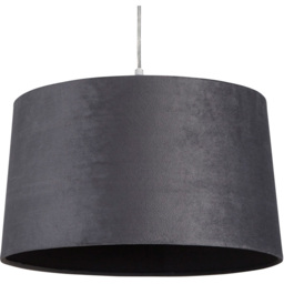 Lighting Collection Posner Dark Grey Velvet Tapered Drum Lamp Shade 40cm - Size: 24 x 41 x 41cm - Charcoal Grey - Wilko