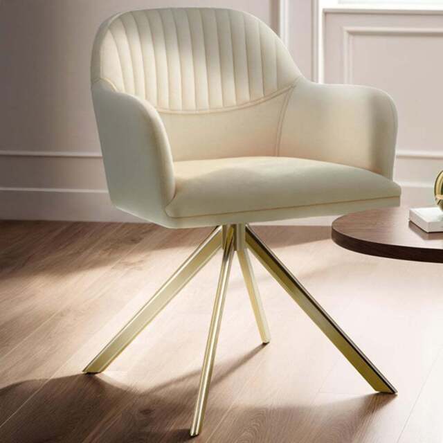 tectake Lona Cream and Gold Velvet Fabric Swivel Accent Chair - Size: Single - Wilko - image 1