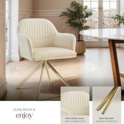 tectake Lona Cream and Gold Velvet Fabric Swivel Accent Chair - Size: Single - Wilko - thumbnail 5