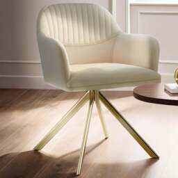 tectake Lona Cream and Gold Velvet Fabric Swivel Accent Chair - Size: Single - Wilko