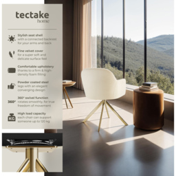 tectake Lona Cream and Gold Velvet Fabric Swivel Accent Chair - Size: Single - Wilko - thumbnail 7