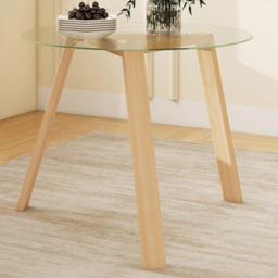 Costway 4 Seater Round Glass Dining Table Natural - n/a - Wilko