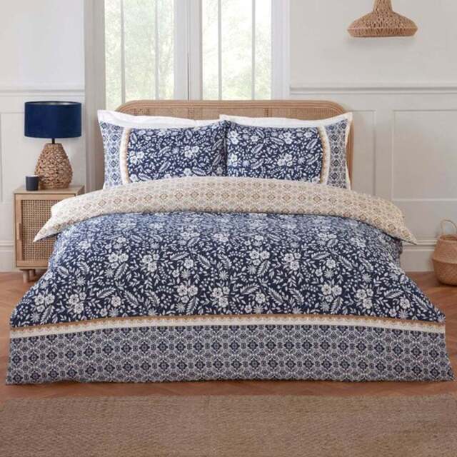 Rapport Home Eleanor Double Blue Eleanor Floral Polyester Reversible Duvet Cover Set - Wilko - image 1