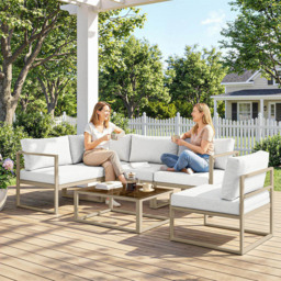 Outsunny 6 Seater White Aluminium Garden Lounge Set with Cushion - Wilko - thumbnail 4