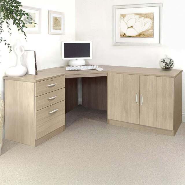 R White Cabinets 2 Door 3 Drawer Brown Set-13 Corner Desk - Size: 72.8 x 179 x 141.9cm - Wilko - image 1