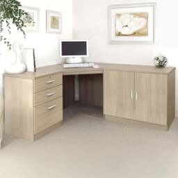R White Cabinets 2 Door 3 Drawer Brown Set-13 Corner Desk - Size: 72.8 x 179 x 141.9cm - Wilko