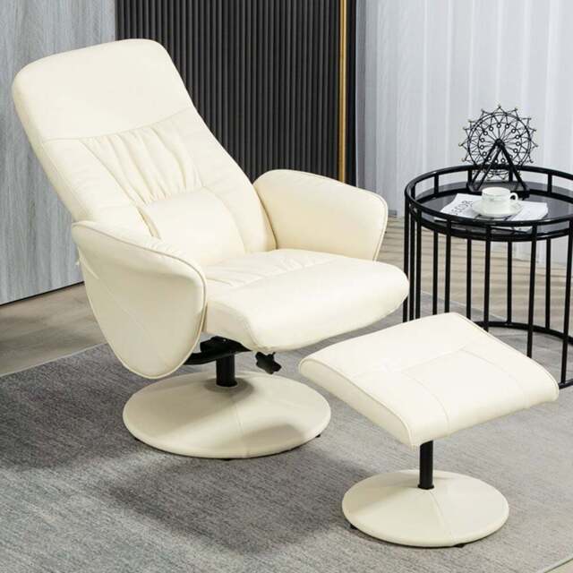 Portland Cream White PU Leather Armchair with Footrest - Size: Single - Wilko - image 1