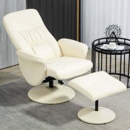 Portland Cream White PU Leather Armchair with Footrest - Size: Single - Wilko