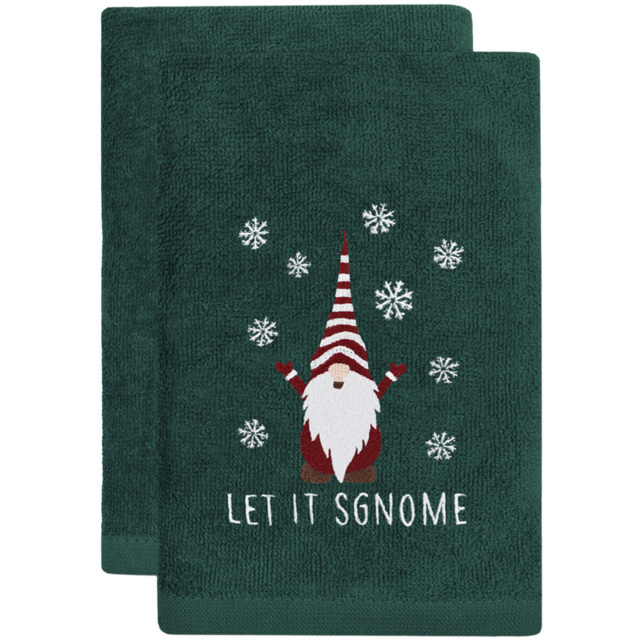 Noel Square Xmas Gonks Green Hand Towel 2 Pack - Size: 66 x 41 x 1cm - Wilko - image 1