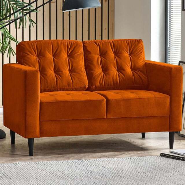 Furniturebox Josie 2 Seater Burnt Orange Velvet Sofa - Wilko - image 1