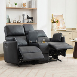 Artemis Home Hudson 2 Seater Black Leather Rocker Manual Recliner Sofa with Centre Console - Wilko - thumbnail 7