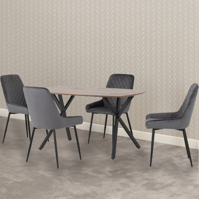 Seconique Athens Avery 4 Seater Dining Set Oak and Grey - Brown - Wilko - image 1