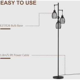 Portland Black 3 Light Industrial Floor Lamp - Size: 30 x 30 x 170.5cm - Wilko - thumbnail 6