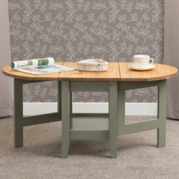 Seconique Santos Single Shelf Drop Leaf Green Distressed Waxed Pine Coffee Table - Grey - Wilko - thumbnail 1